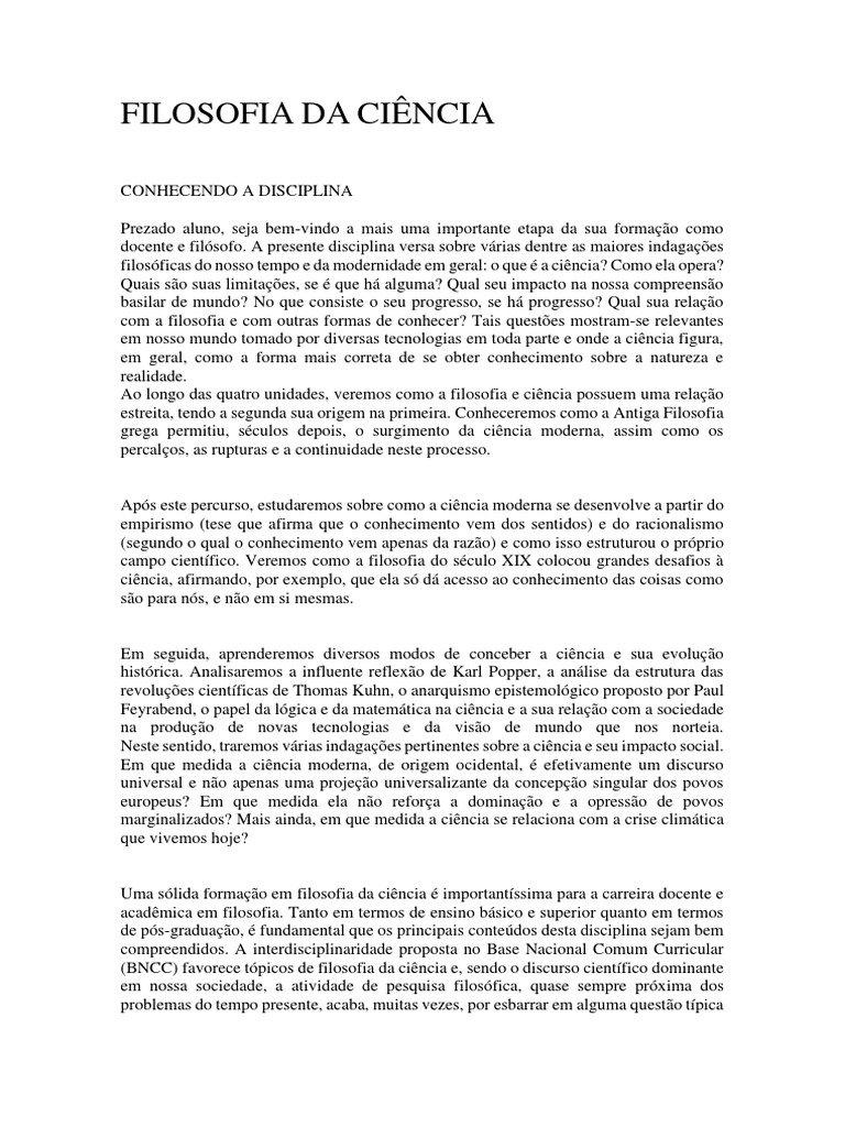 Filosofia da Ciência: Fundamentos e Impactos | PDF | Science ...