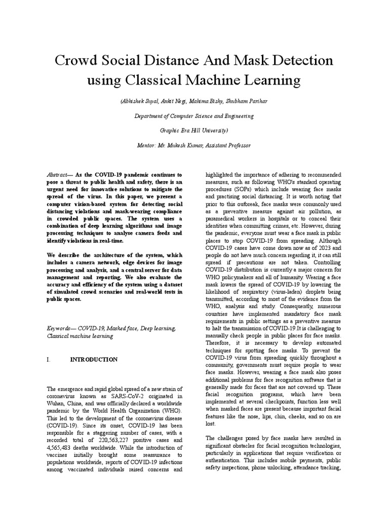 Social Distancing and Mask Detection System | PDF | Machine Learning ...