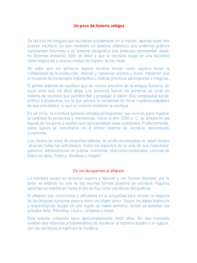 Historia de la escritura antigua | PDF | Alfabeto | Escritura
