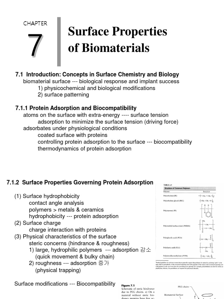 Surface Properties of Biomaterials Explained | PDF | Polymers | Adsorption