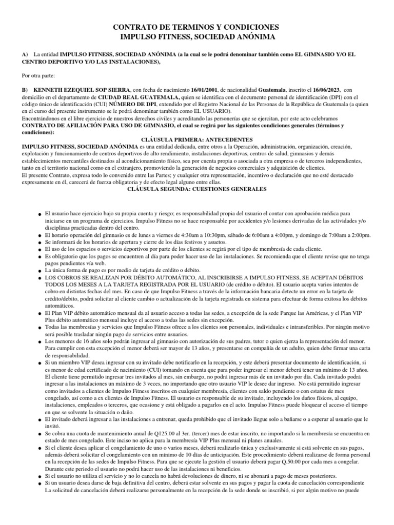 Términos y Condiciones Impulso Fitness | PDF | Tarjeta de débito ...