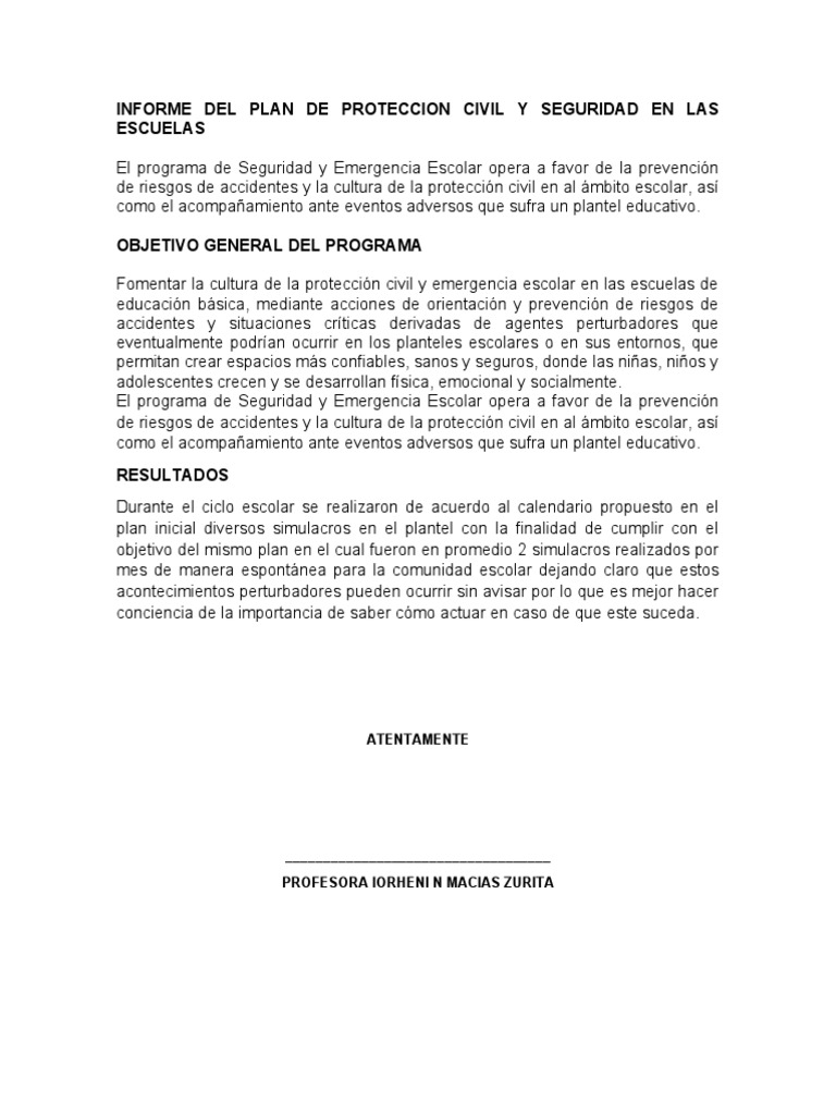 Plan de Protección Civil Escolar | PDF | Defensa Civil | Maestros