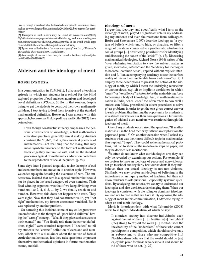Ideology of Merit in Math Education | PDF | Mathematics | Ideologies