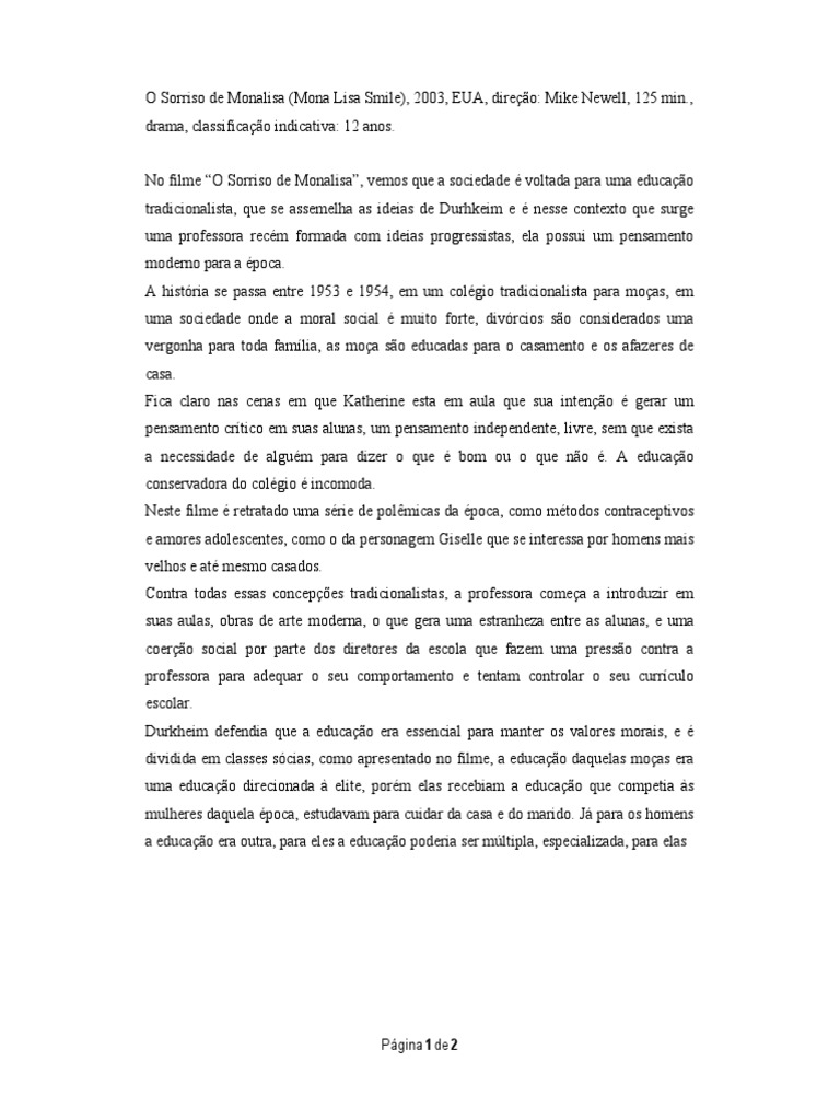 Resenha Filme O Sorriso de Monalisa PDF