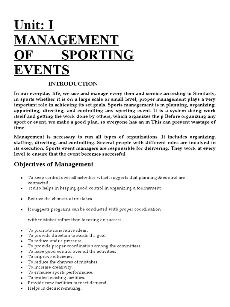 MANAGEMENT OF SPORTING EVENTS CLASS 12 PDF Tournament Sports