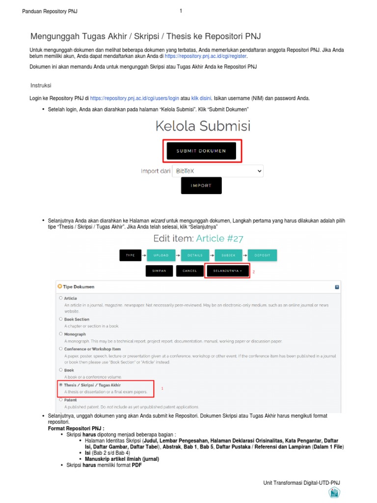 Panduan Unggah Skripsi ke Repositori PNJ | PDF | Komputer