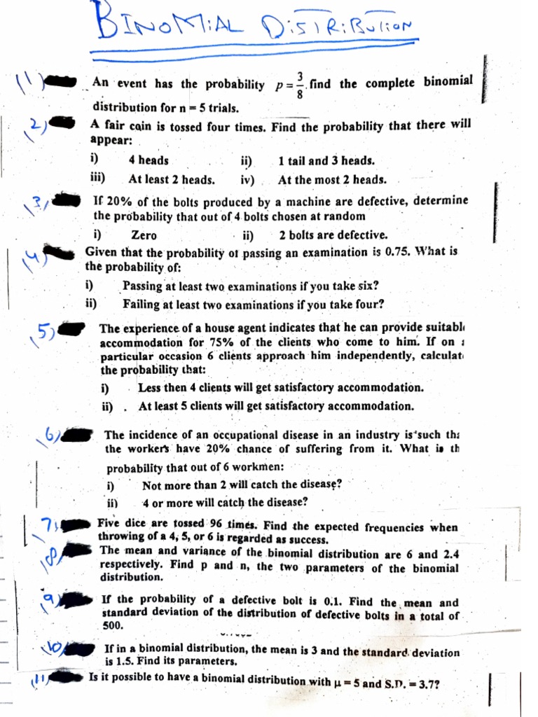 Binomial Distribution Q and Answers | PDF | Statistical Models ...