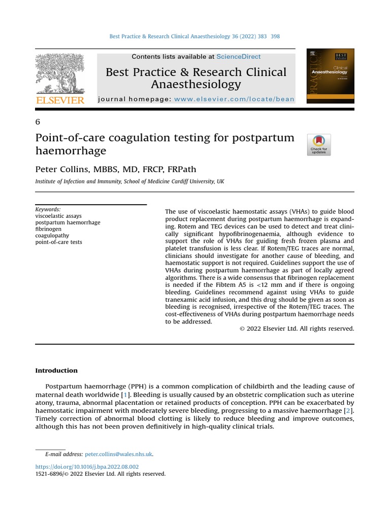 Point of Care Coagulation Testing For P - 2022 - Best Practice ...