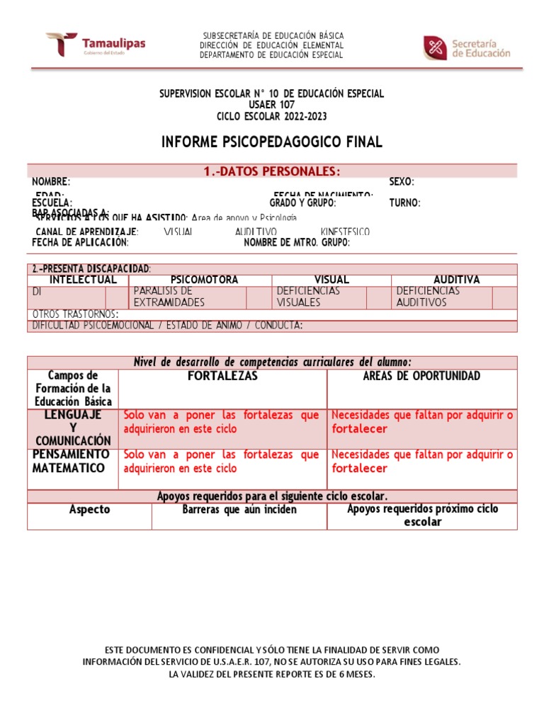 Informe Psicopedagógico Final 2022-2023 | PDF | Educación primaria ...