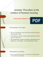 Parliamentary Procedure in The Conduct of Business Meeting