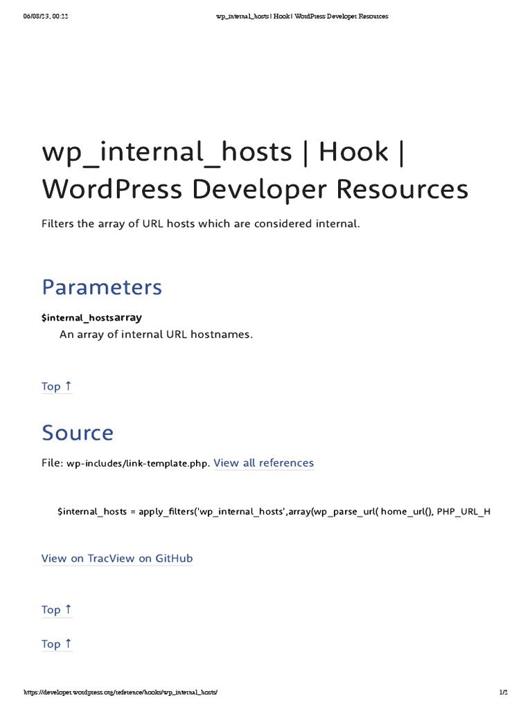 Wp Internal Hosts Hook Wordpress Developer Resources Pdf