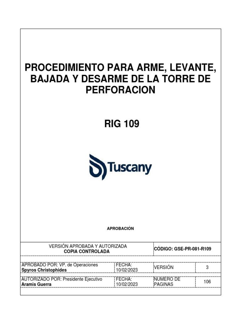 GSE-PR-081-R109 Procedimiento para Arme, Levante, Bajada y Desarme de ...