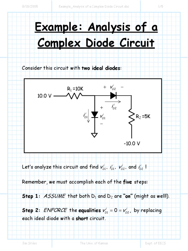 Example Analysis of A Complex Diode Circuit PDF Electricity