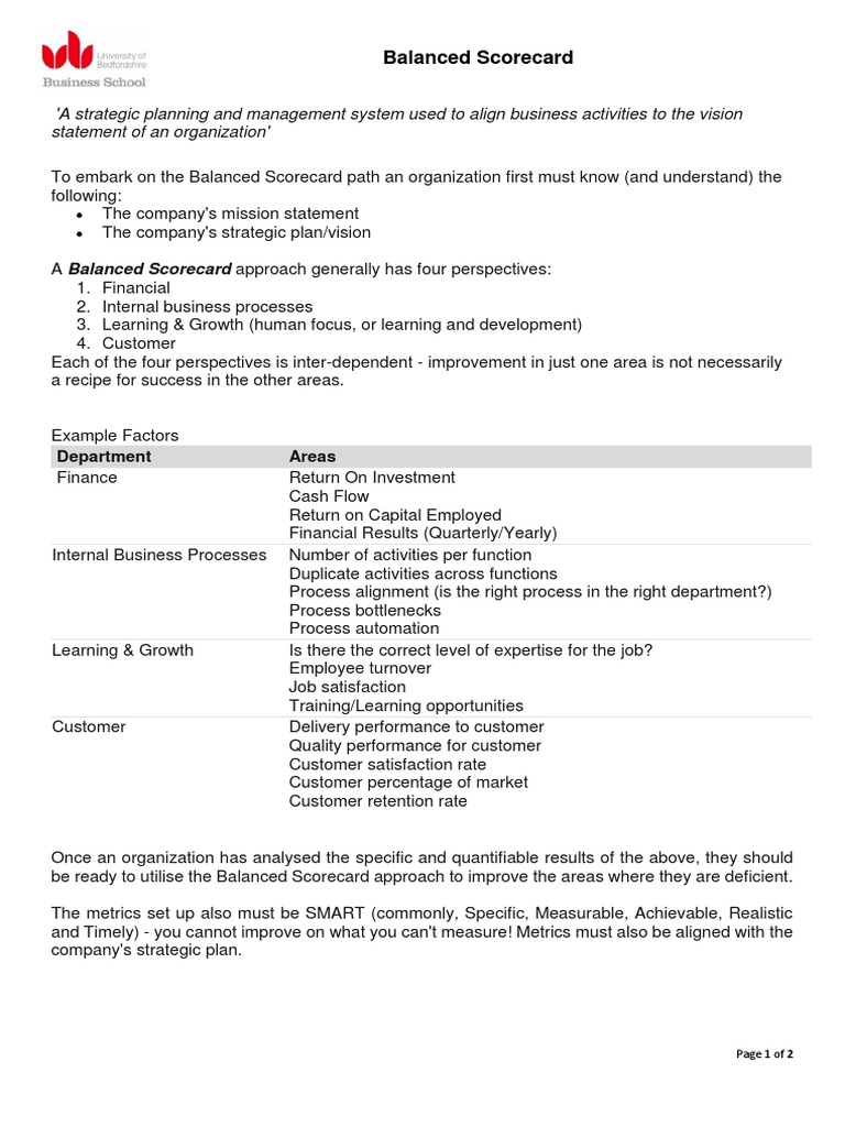 Balanced Scorecard | Download Free PDF | Performance Indicator | Leadership