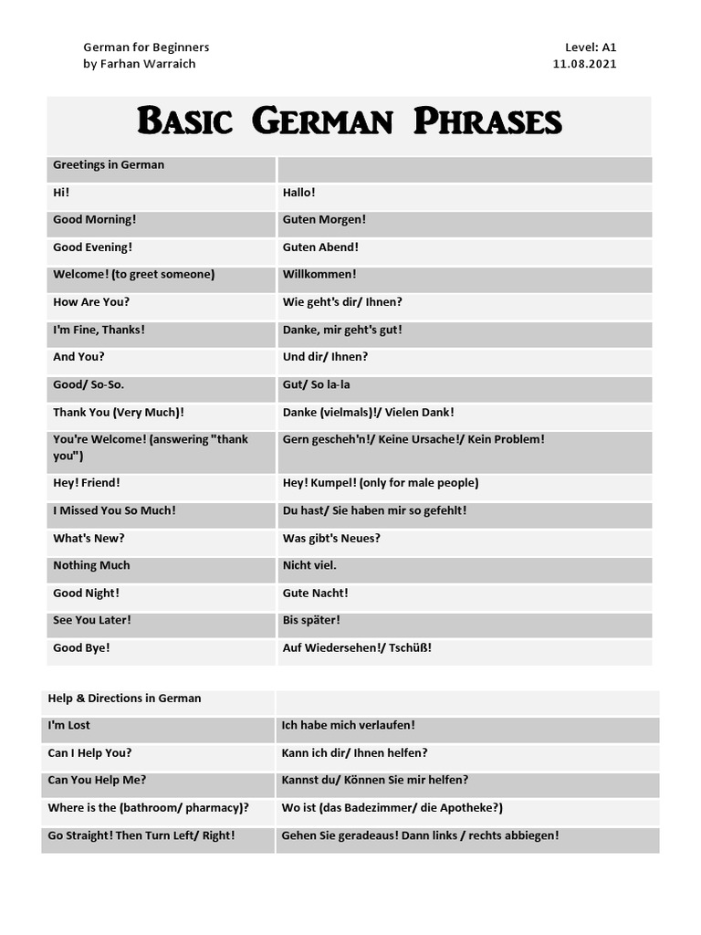 Basic German Phrases | PDF