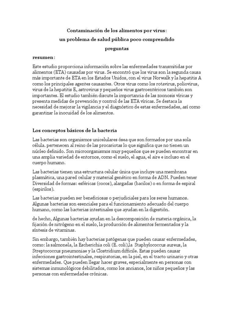 Contaminación de Los Alimentos | PDF | Las bacterias | Virus
