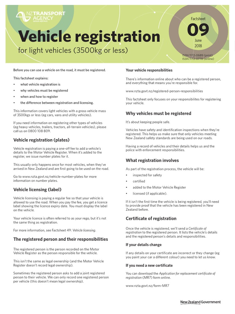 Vehicle Registration Process in NZ | PDF