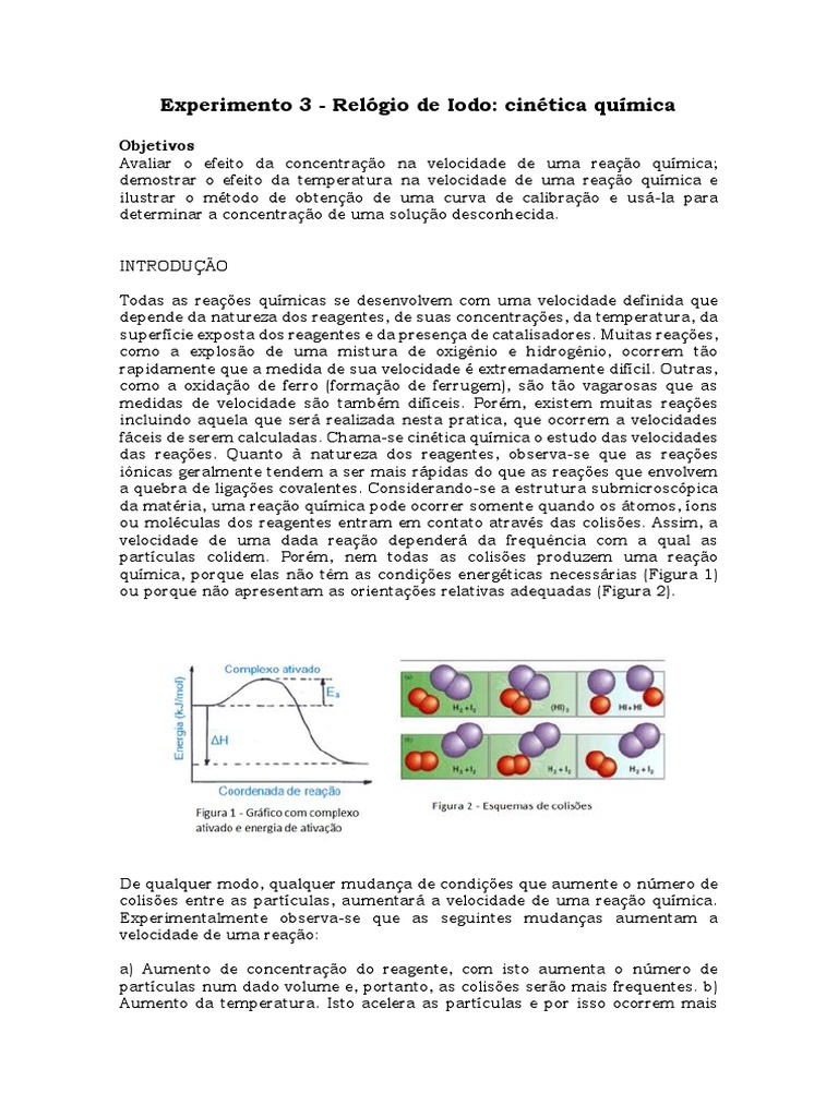 Experimento Relógio de Iodo: Cinética Química | PDF | Reações químicas ...