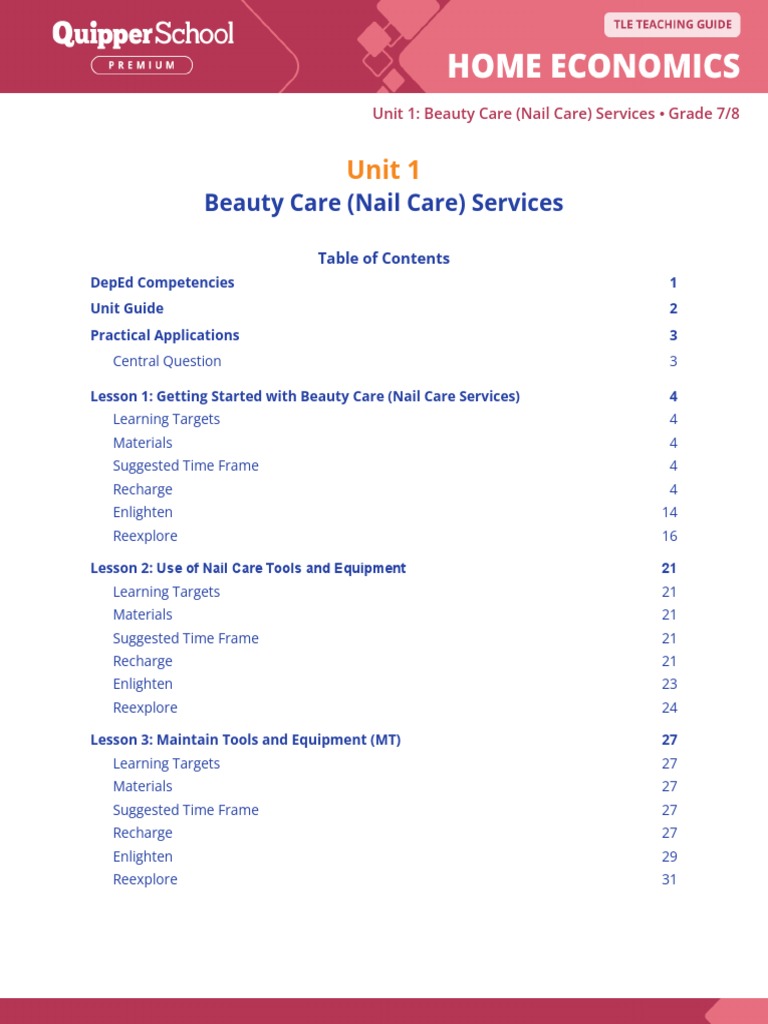 HE 7/8 Q1 Beauty Care (Nail Care) Services TG | PDF | Swot Analysis ...