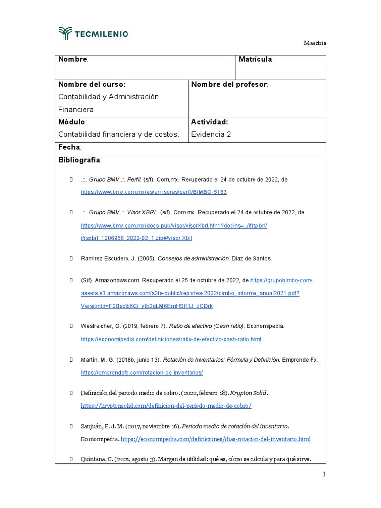 Evidencia Bimbo Contabilidad | PDF | Ratio financiero | Contabilidad