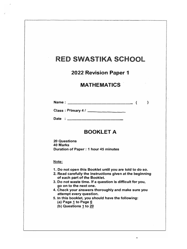 P4 Mathematics Revision Paper 2022 | PDF