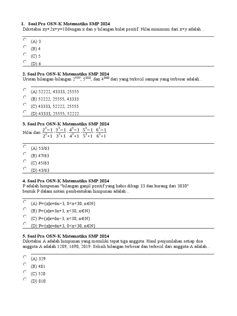 Soal Pra Osn | PDF