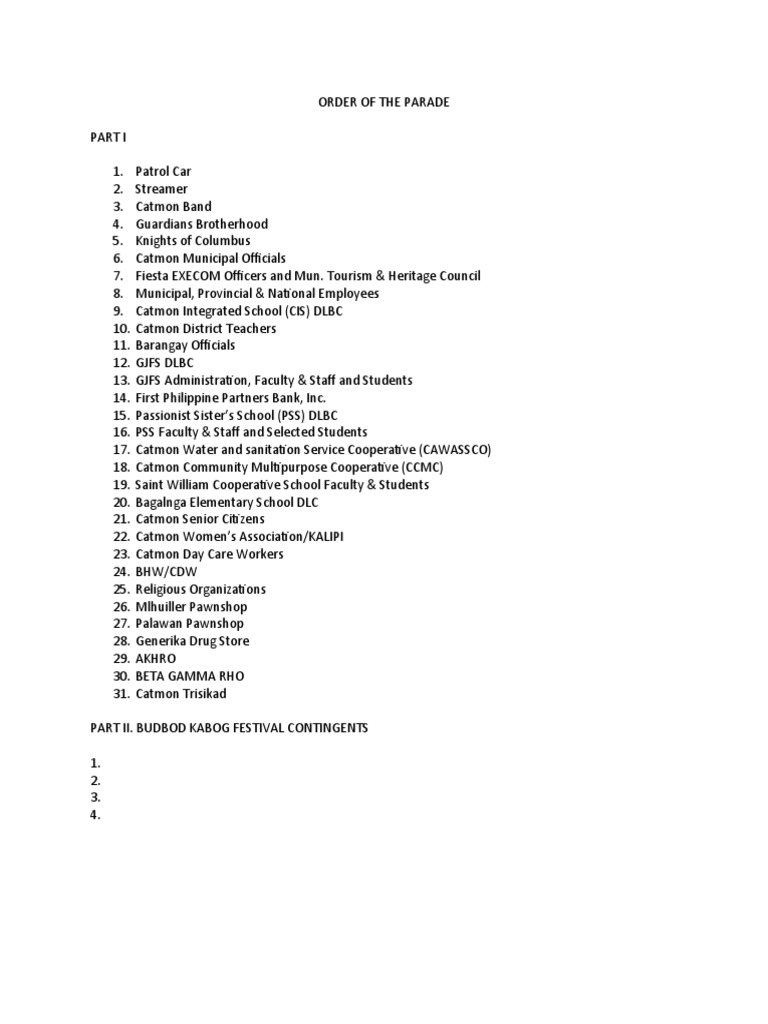 Catmon Fiesta Parade Order | PDF