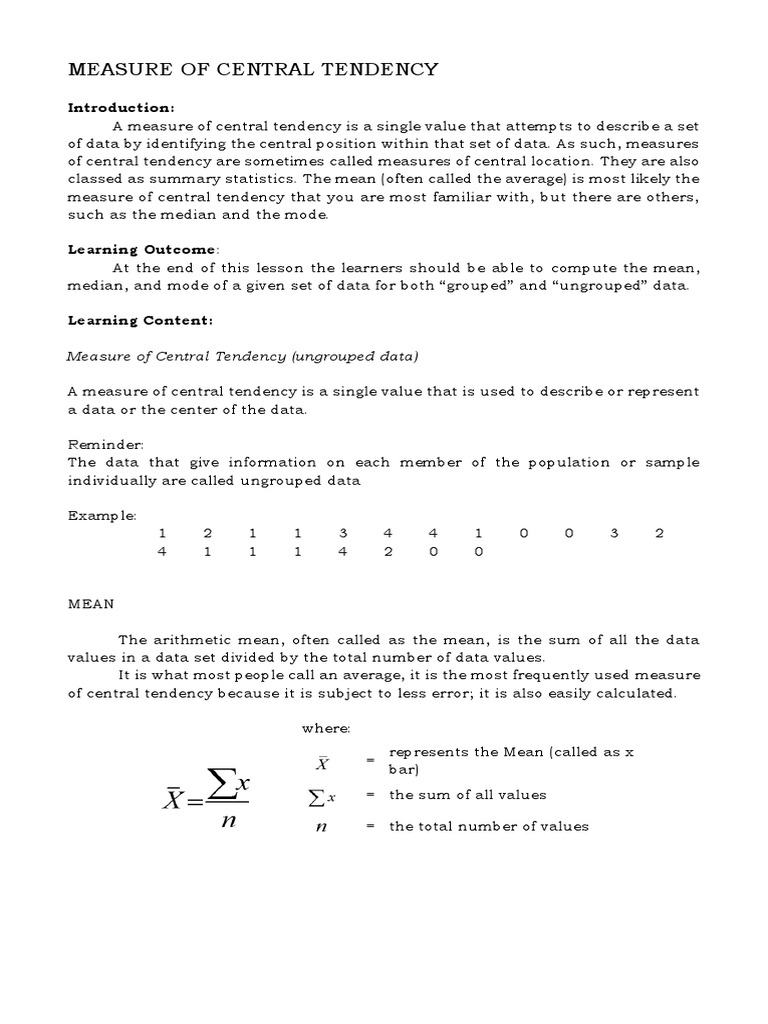4 2 Measure of Central Tendency | PDF | Arithmetic Mean | Mode (Statistics)