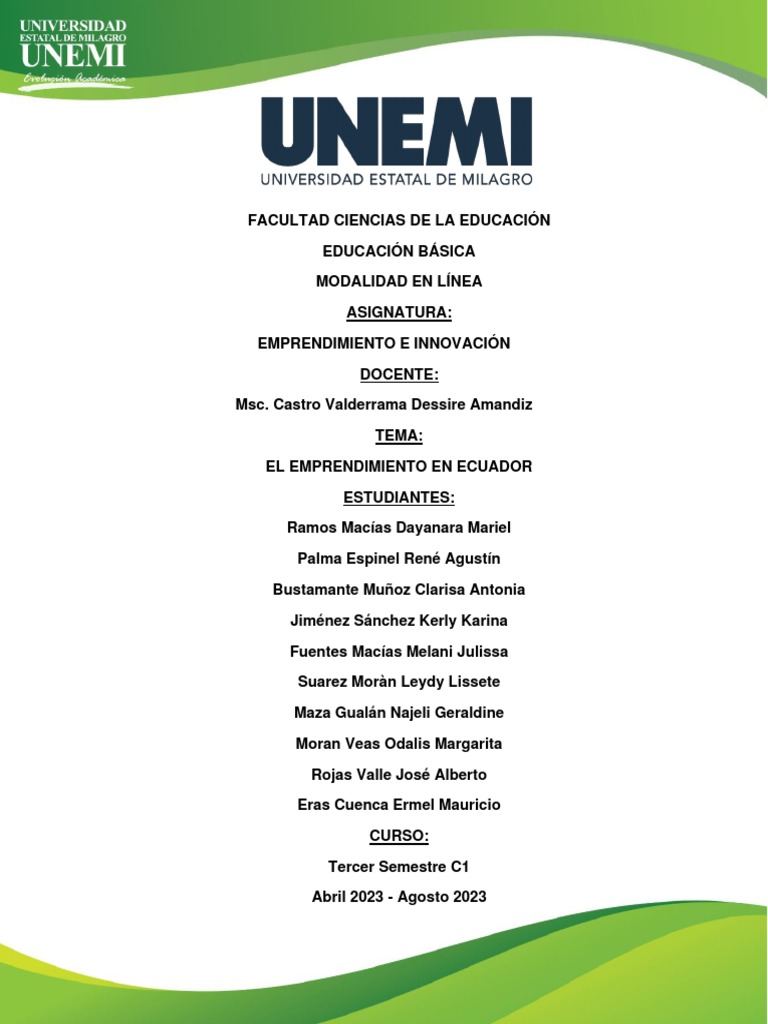 Emprendimiento E Innovación Pdf Iniciativa Empresarial Ecuador