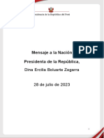Mensaje Nación Texto Completo 28 Julio 2023 Dina Ercilia Boluarte Zegarra