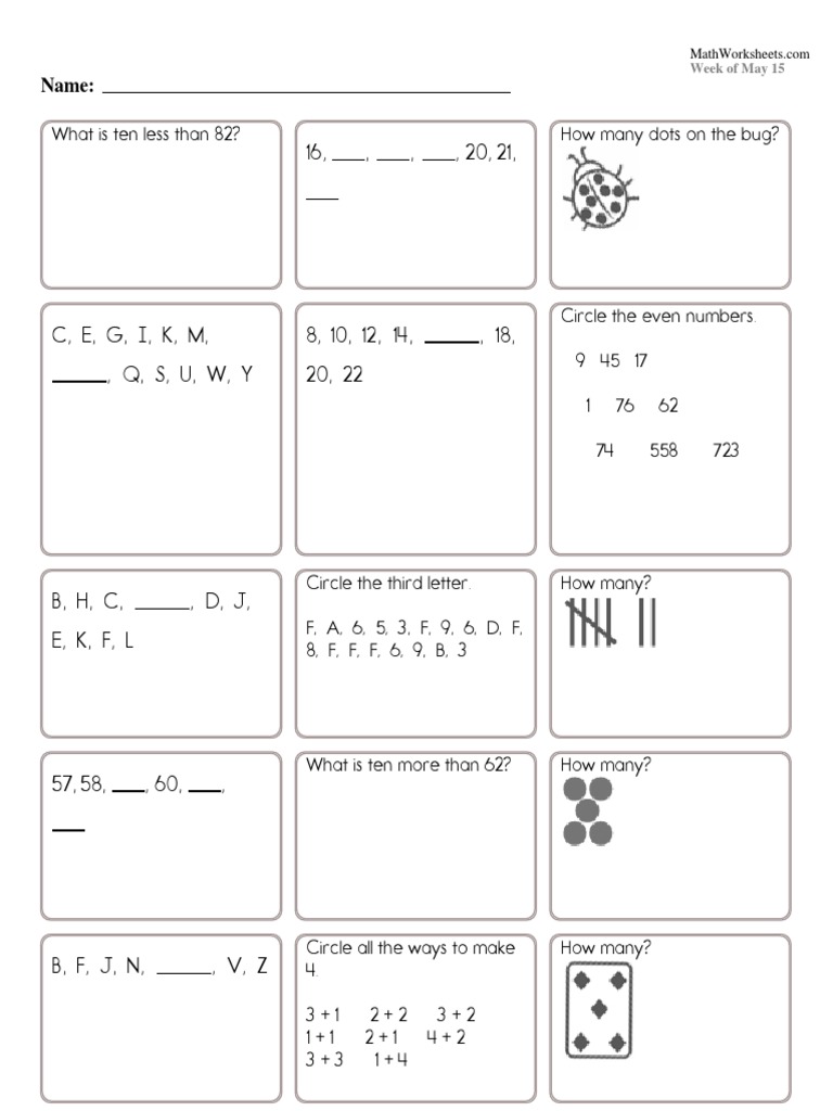 MathWorksheetsGrade1 5 15 | PDF