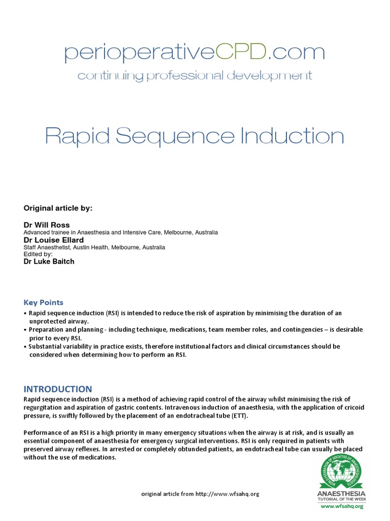 Induksi Rapid Sequence PDF Medicine Clinical Medicine