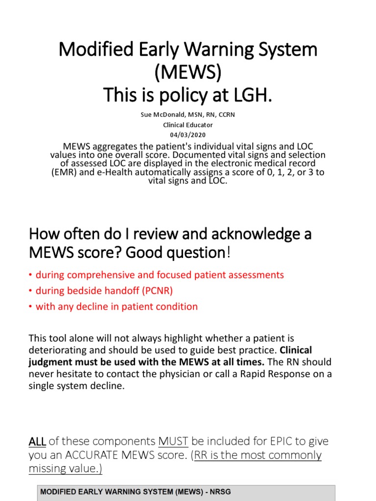 Modified Early Warning System (Mews) PDF Nursing Electronic