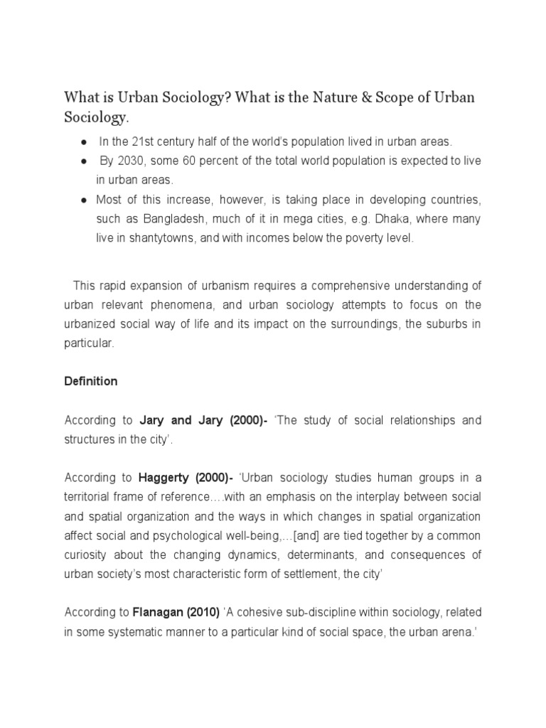 Nature and Scope of Urban Sociology | PDF | Politics | Social Science
