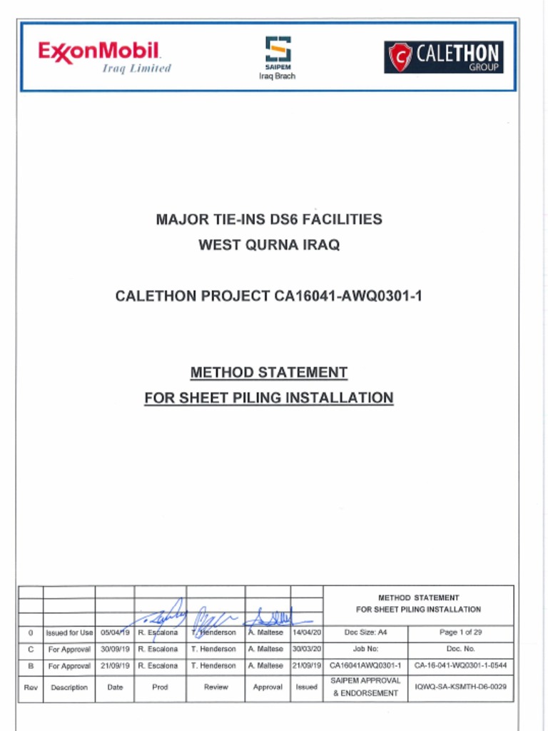 Sheet Piling Installation Method Statement | PDF | Deep Foundation ...