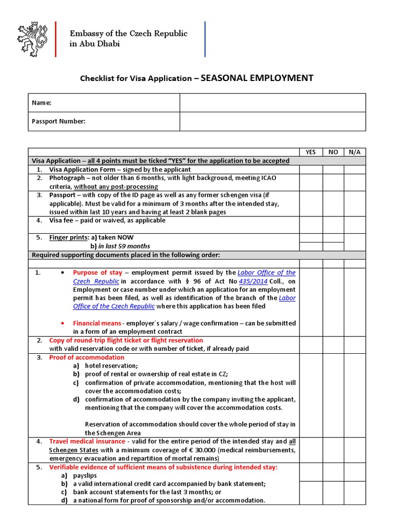 Checklist Seasonal Employment UAE 2022 | PDF | Travel Visa | Human ...