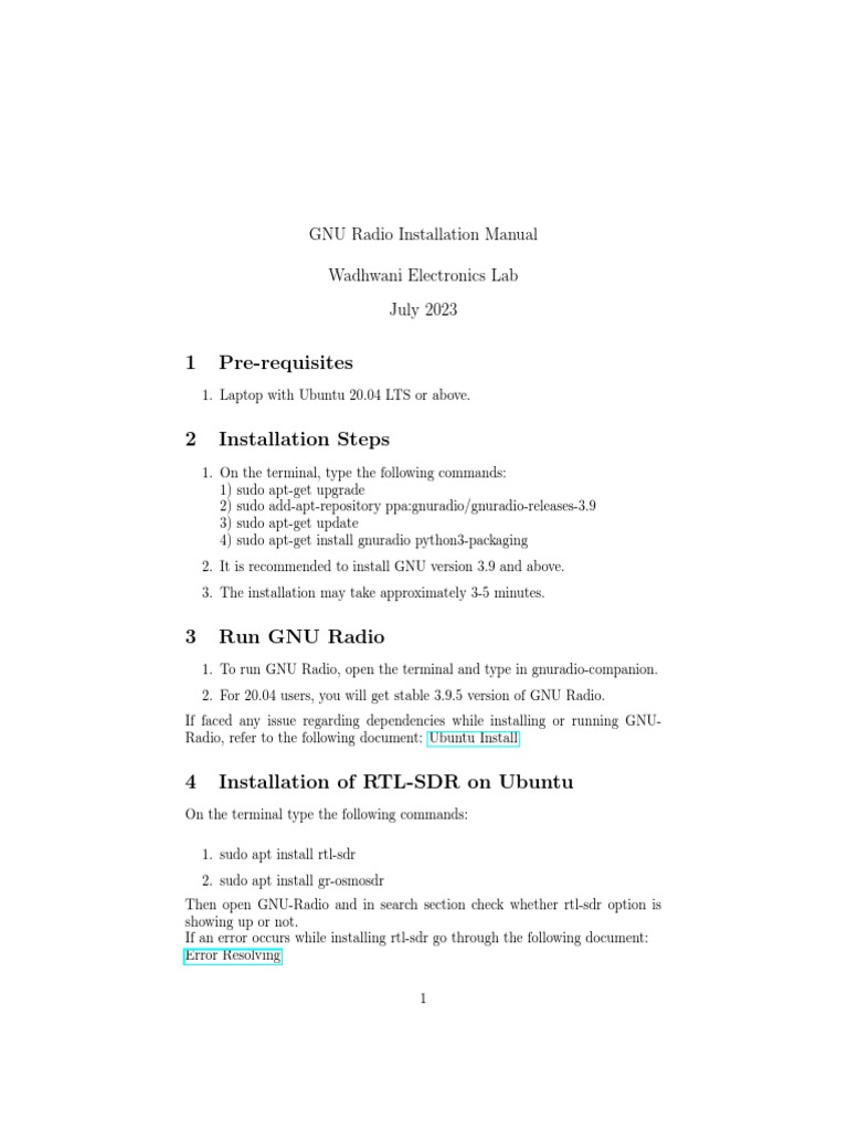 GNU Radio Installation Guide for Ubuntu | PDF