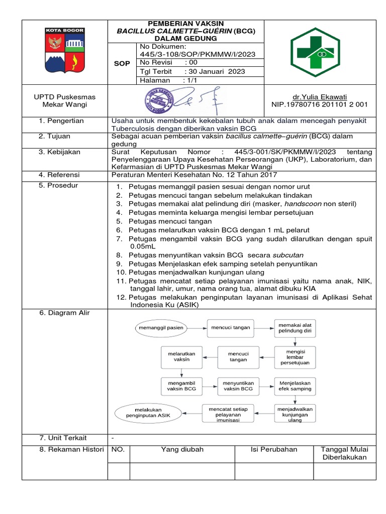SOP Imunisasi Vaksin BCG Puskesmas | PDF
