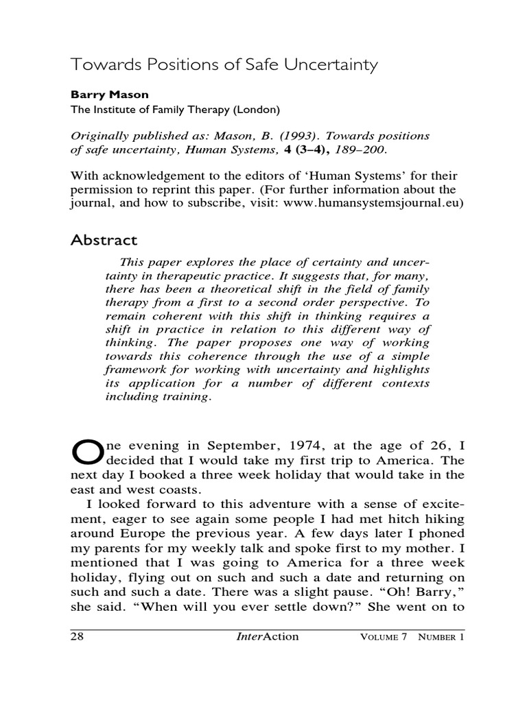 Navigating Safe Uncertainty in Therapy | PDF | Psychotherapy | Reality