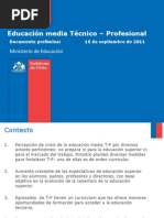 Propuesta del Mineduc paa la Educación Técnico Profesional, septiembre 2011