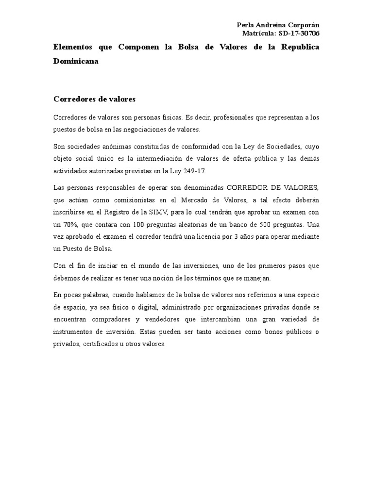 Componentes de la Bolsa de Valores RD | PDF