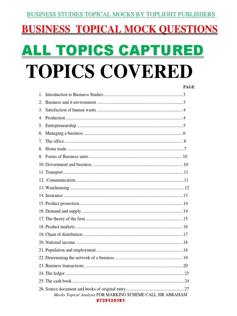Business Studies Topical Mock Questions | PDF | Demand | Supply (Economics)