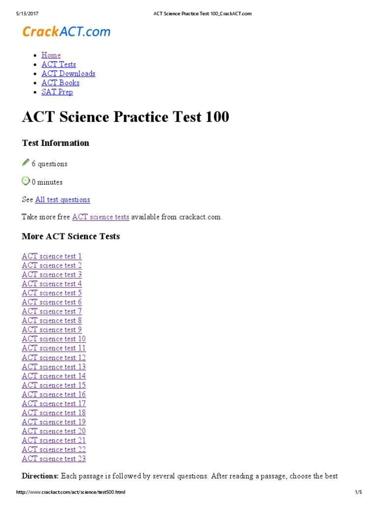 Act science practice test 100 crackact pdf experiment friction