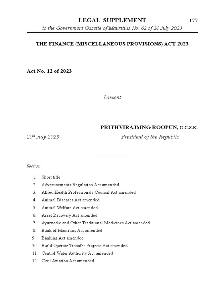 Finance Act 2023 Gazetted 20 July 2023 PDF Pension Taxes