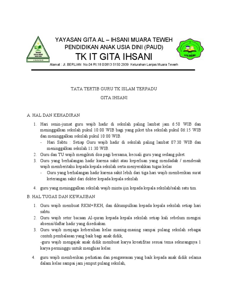 Tata Tertib TK | PDF