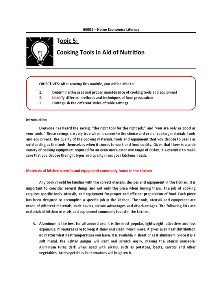 Cooking Tools and Equipment Guide | PDF | Grilling | Tableware