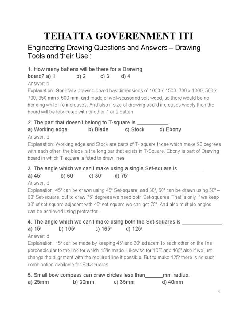 All1st Year Engineering Drawing MCQ (Tgiti) PDF Drawing Geometry