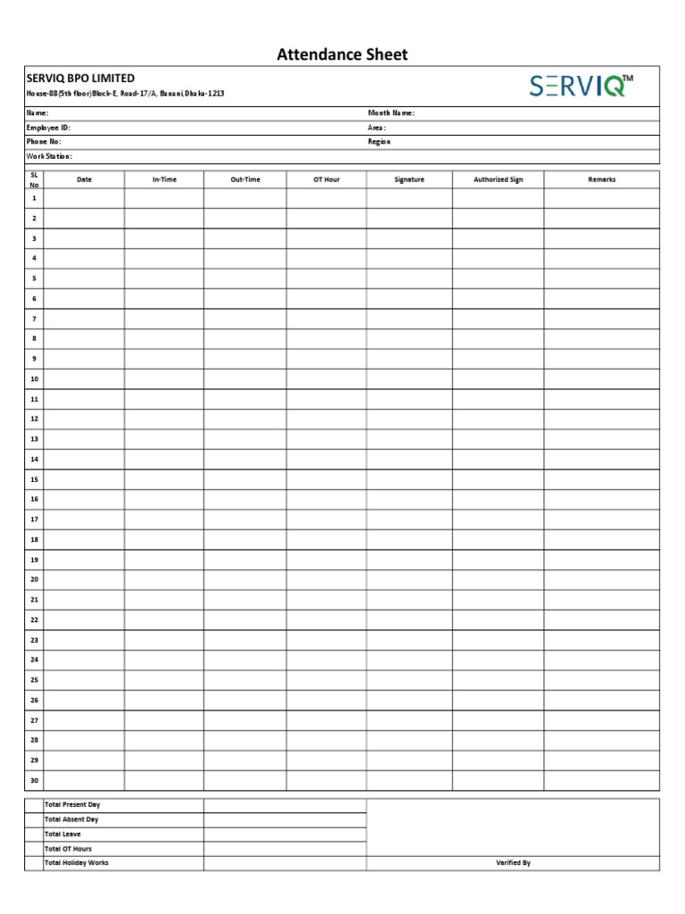 Office Assistant Attendance Sheet | PDF