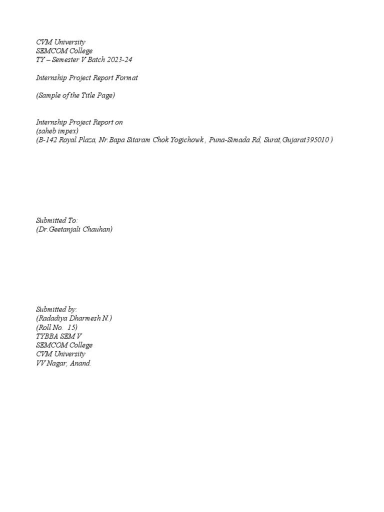 Internship Report on Saheb Impex | PDF | Supply Chain | Logistics