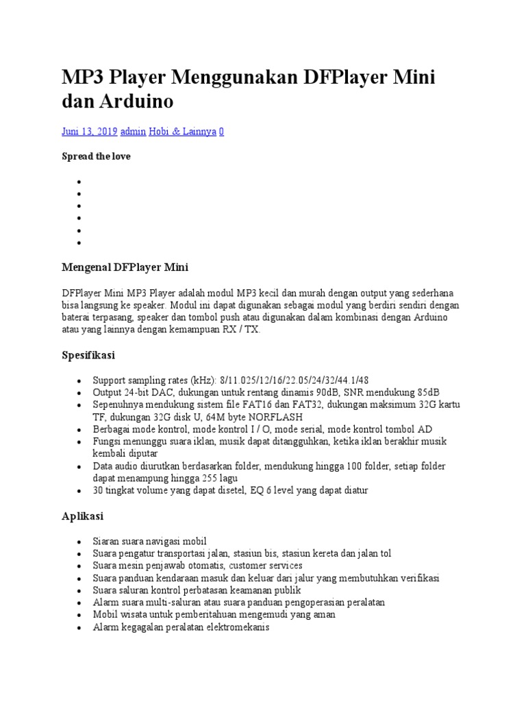 MP3 Player Menggunakan DFPlayer Mini Dan Arduino | PDF | Metode & Bahan ...